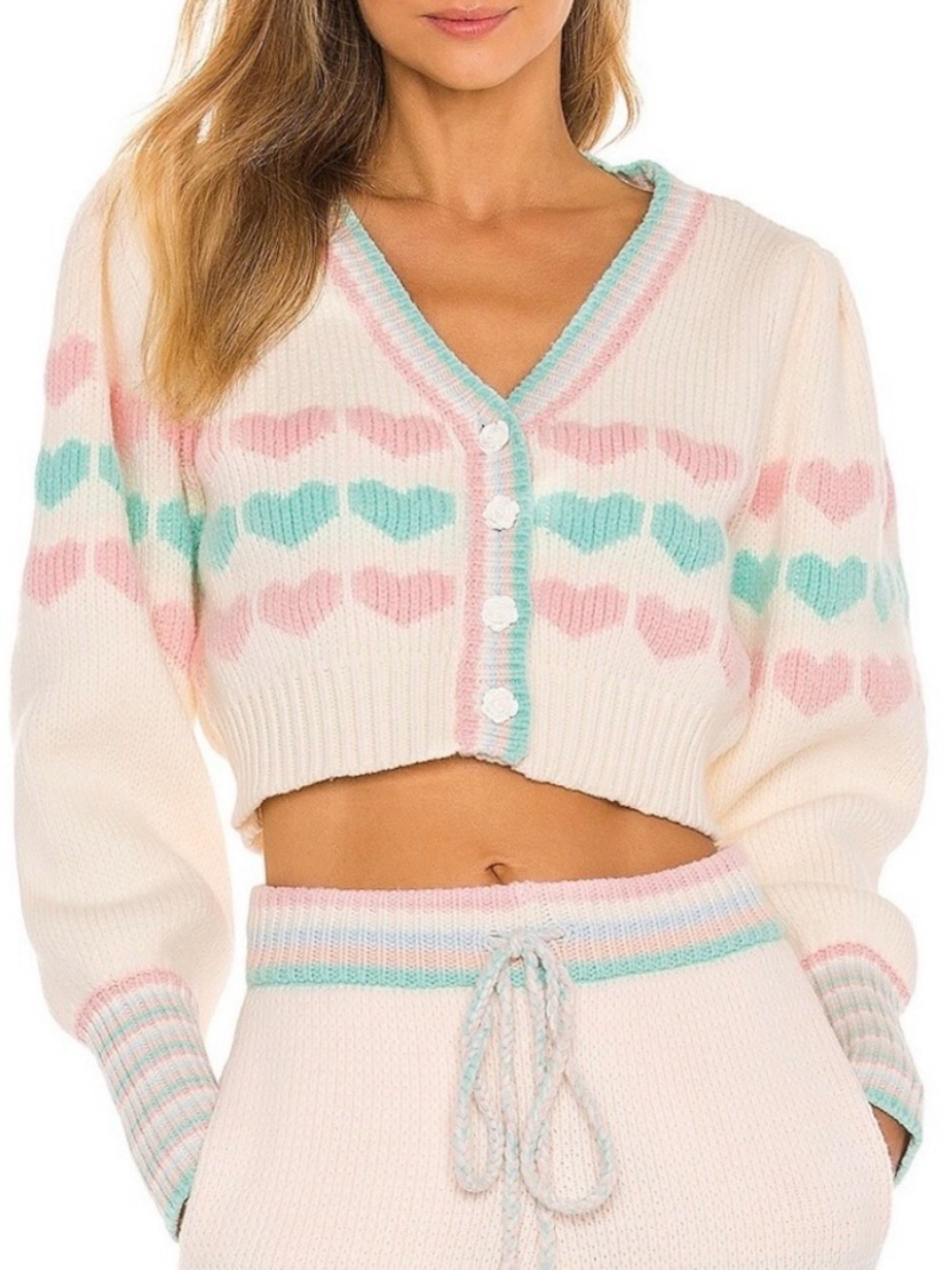 LoveShackFancy Buena Cropped Cardigan L “Fairy Forest” Cotton Blend Coquette